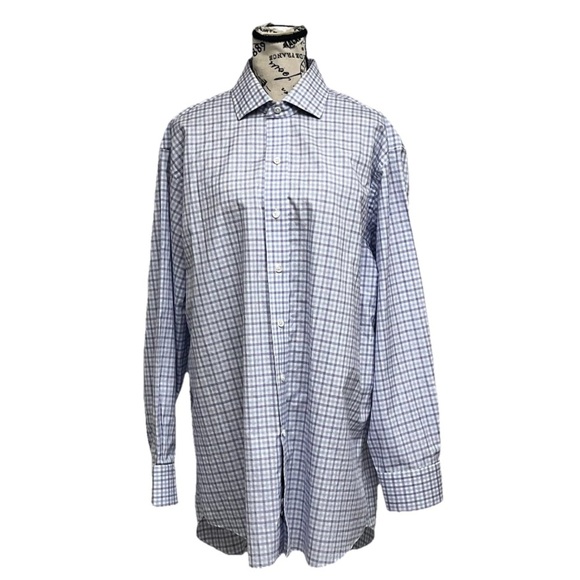 Mens LEDBURY Fine Shirting Spread Collar Gingham Check Dress Shirt 17.5 L Purple - Picture 1 of 10